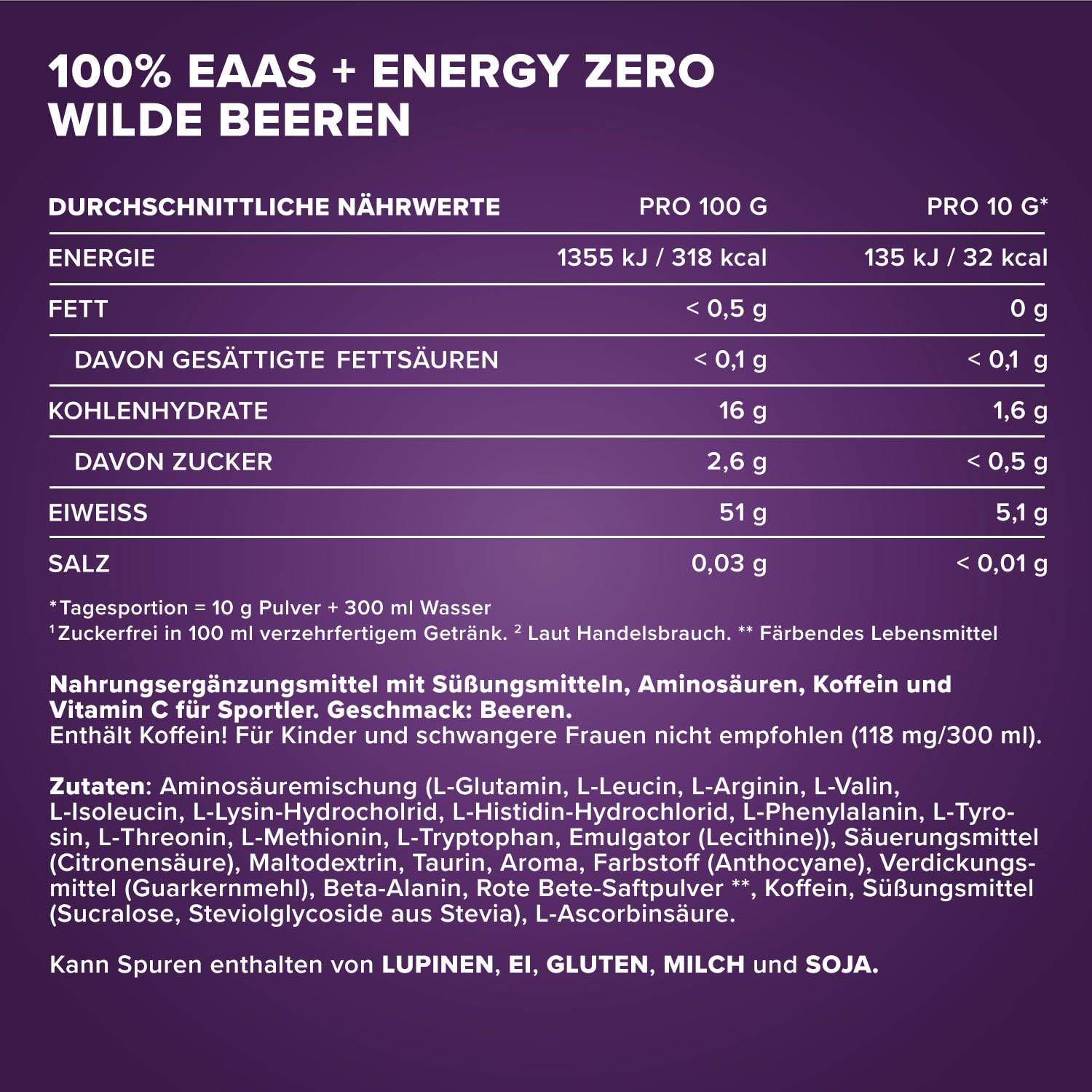 IronMaxx 100% EAAs + Energy Zero - Wild Berries 500g Dose | EAA-Pulver, vegan und zuckerfrei mit allen 8 essentiellen Aminosäuren | fruchtiger Geschmack, frei von Konservierungsstoffen