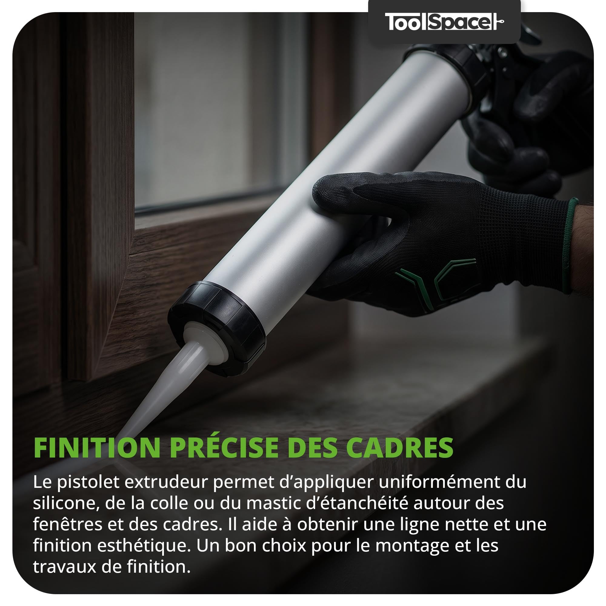 ToolSpace Pistolet à Cartouche Presse à Mastic Extrudeuse Silicone Applicateur Usage Intensif pour Colles Mastics Joints Mortiers Résines Antirouille Ergonomique - 600 ml en Aluminium