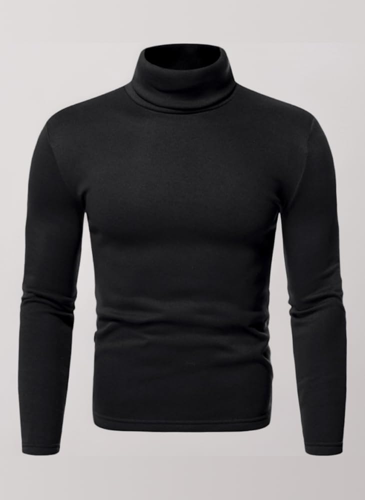 Men's Turtle Neck Shirts, Long Sleeve Solid Colour Fleece Tops