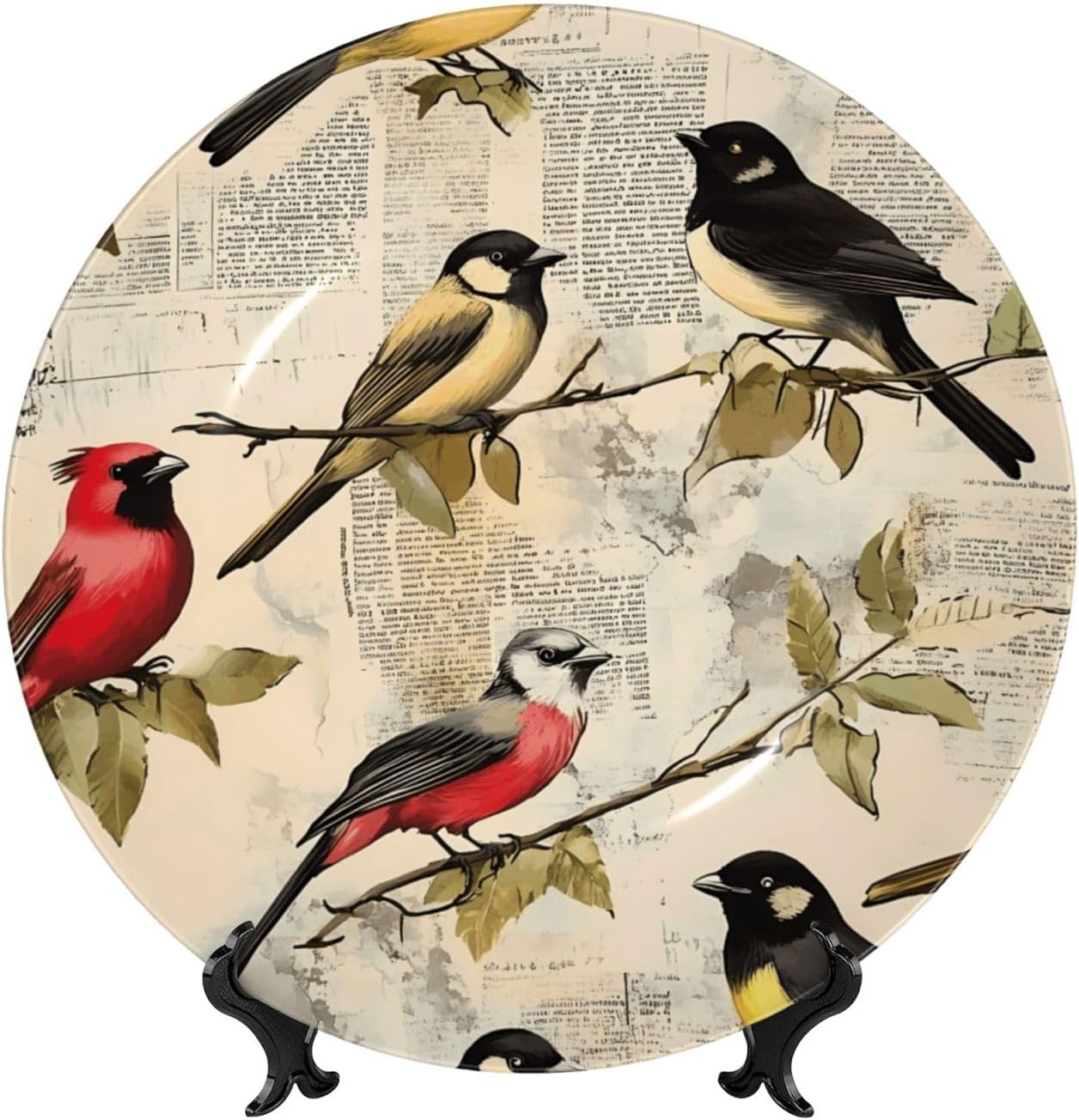 Retro Bird Book Style Ceramic Plate Display Home Display With Stand Wall Hanging Plate For Home Decor 10 Inch