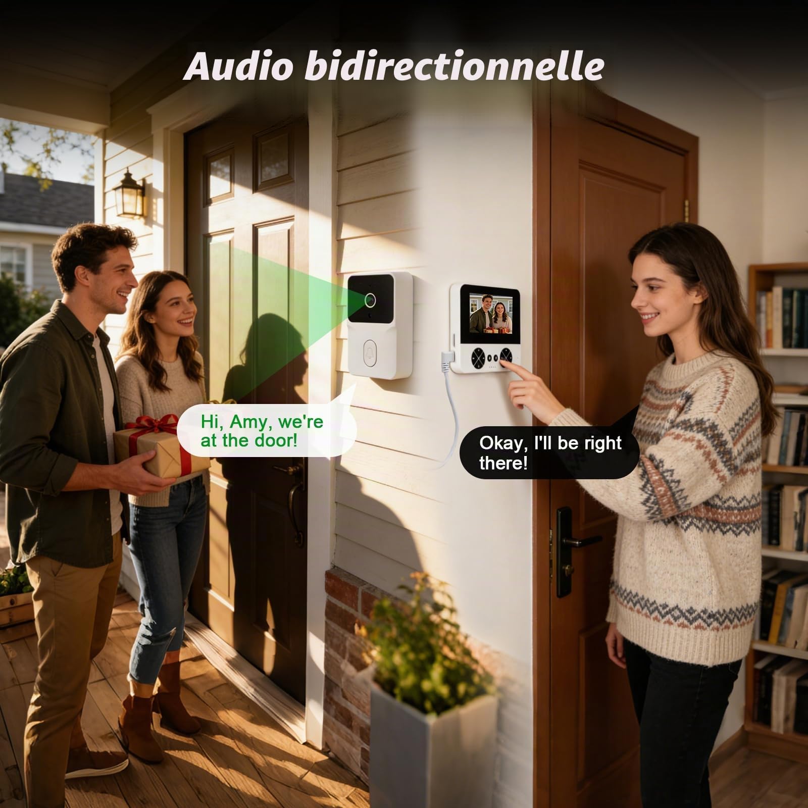 Sonnette sans Fil avec Caméra, 1080P 4.3" Sonnette Vidéo sans Fil Exterieur, IP65 Exterieur étanche, Vision Nocturne, Audio Bidirectionnel, Vision Nocturne, sans APP, sans WiFi