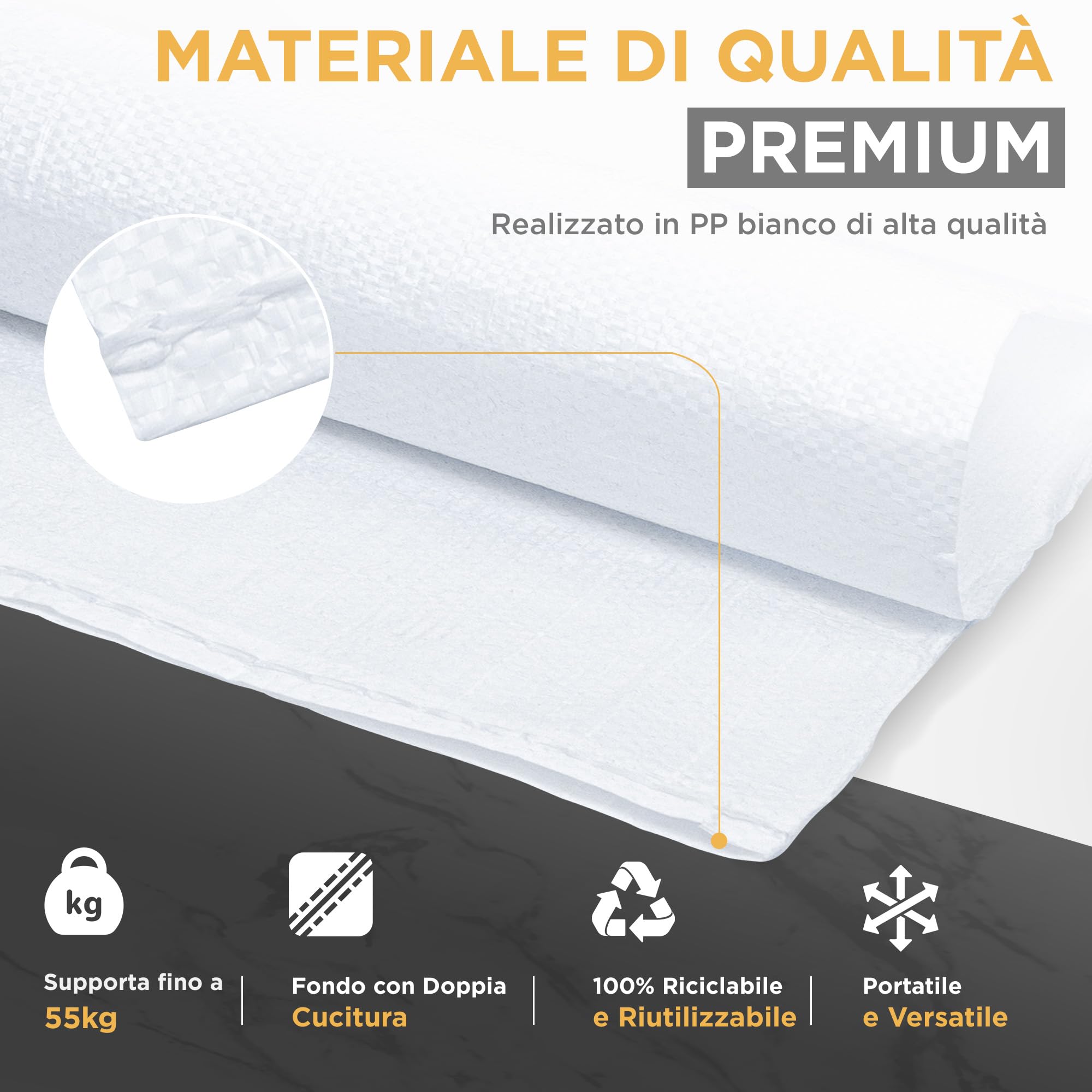 Sacca per rifiuti da giardino, capacita' 125 lt, con maniglie, in polietilene, 50x50xh.60 cm