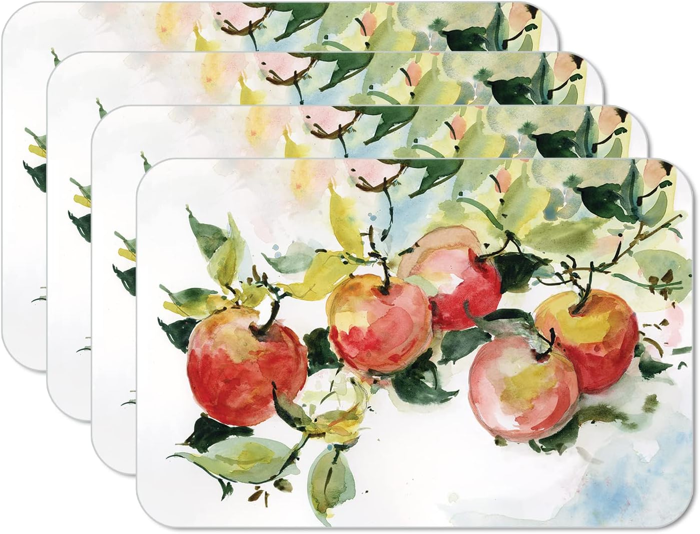 CounterArt Watercolor Fruit 4 Pack Reversible Easy Care Flexible Plastic Placemats Made in The USA BPA Free PVC Free Easily Wipes Clean