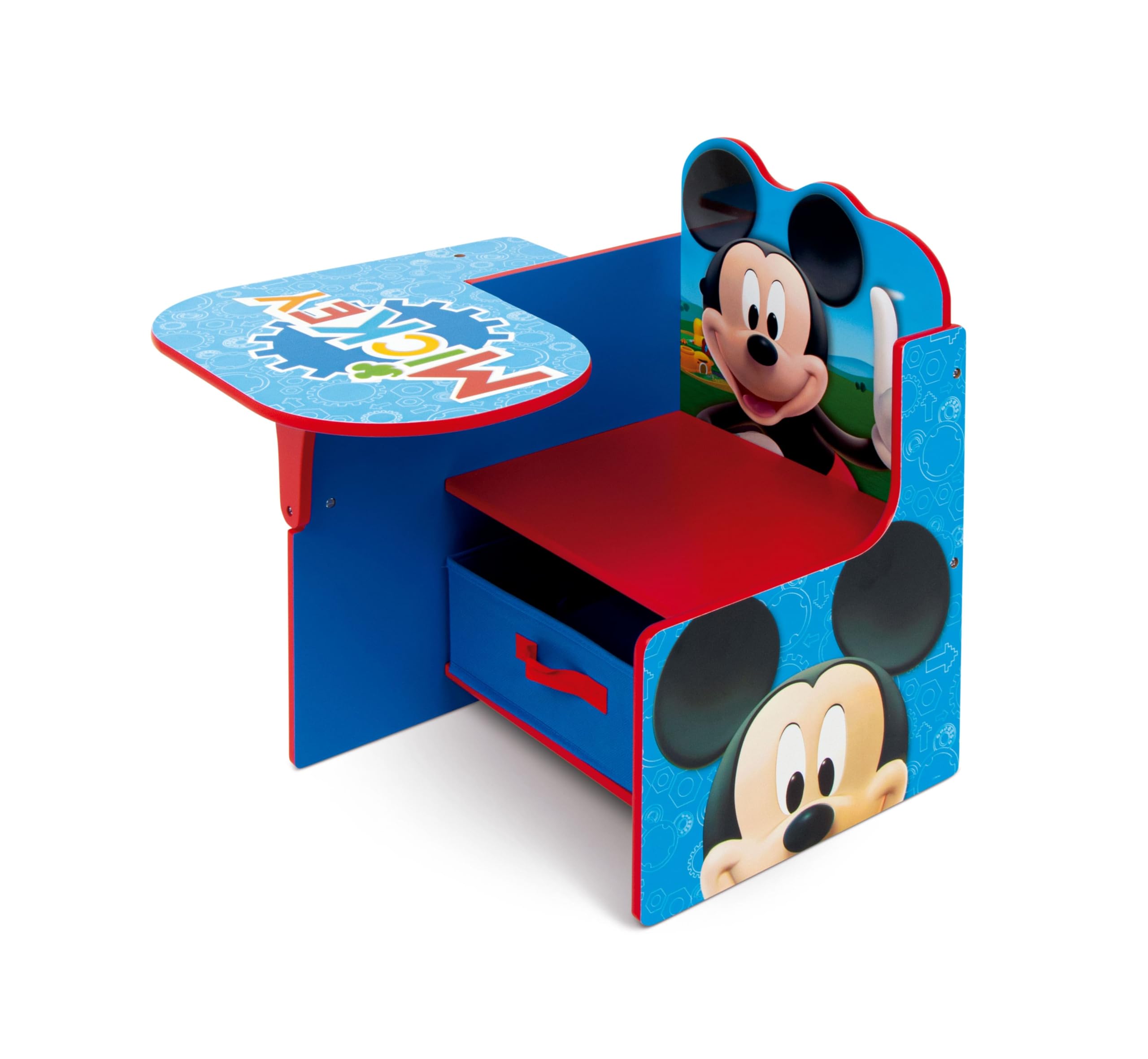 ARDITEX - Sedia-Banco infantile in legno con contenitore in tessuto di Mickey Mouse di Disney - 62x30x60cm - Colore Rosso - Ideale per attività creative, studio o gioco.