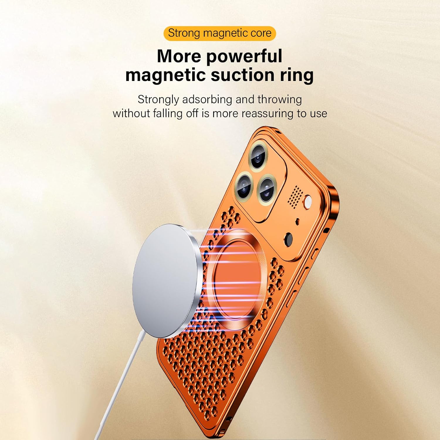 Losin for iPhone 17 Pro Max Magnetic Case Heat Dissipation Cooling Phone Case [Compatible with MagSafe] Full Camera Lens Protector Metal Aluminum Alloy Shockproof Case for Men Women, Orange