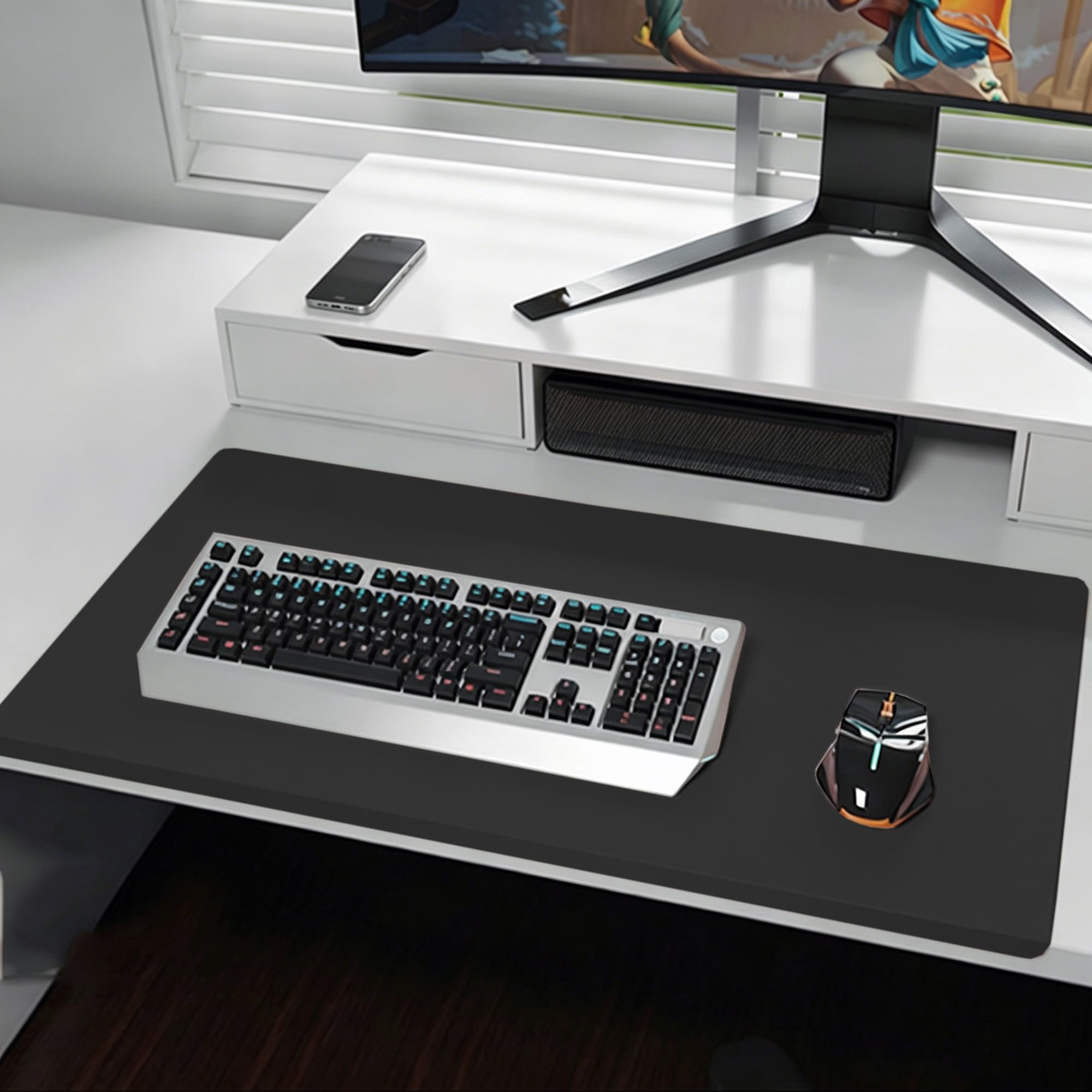 Tappetino per computer, tappetino da scrivania in pelle, tappetino per mouse, protezione da scrivania, tappetino per tastiera, con protezione per bordi per accessori per casa e ufficio, 150 x 60 cm,
