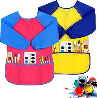 PEASUG 2 Pack Kids Art Smock, Kids Painting Apron, Toddler Smock Artist Painting for 2-4 Years, Waterproof with Long Sleeve