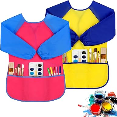 PEASUG 2 Pack Kids Art Smock, Kids Painting Apron, Toddler Smock Artist Painting for 2-4 Years, Waterproof with Long Sleeve