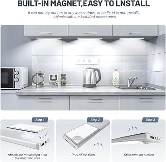 6 Pack Under Cabinet Lights Wireless, 32 LED Motion Sensor Light Indoor Rechargeable Magnetic Closet Lights Battery Operated, Under Counter Lights for Kitchen, Wardrobe, Hallway, Stairs