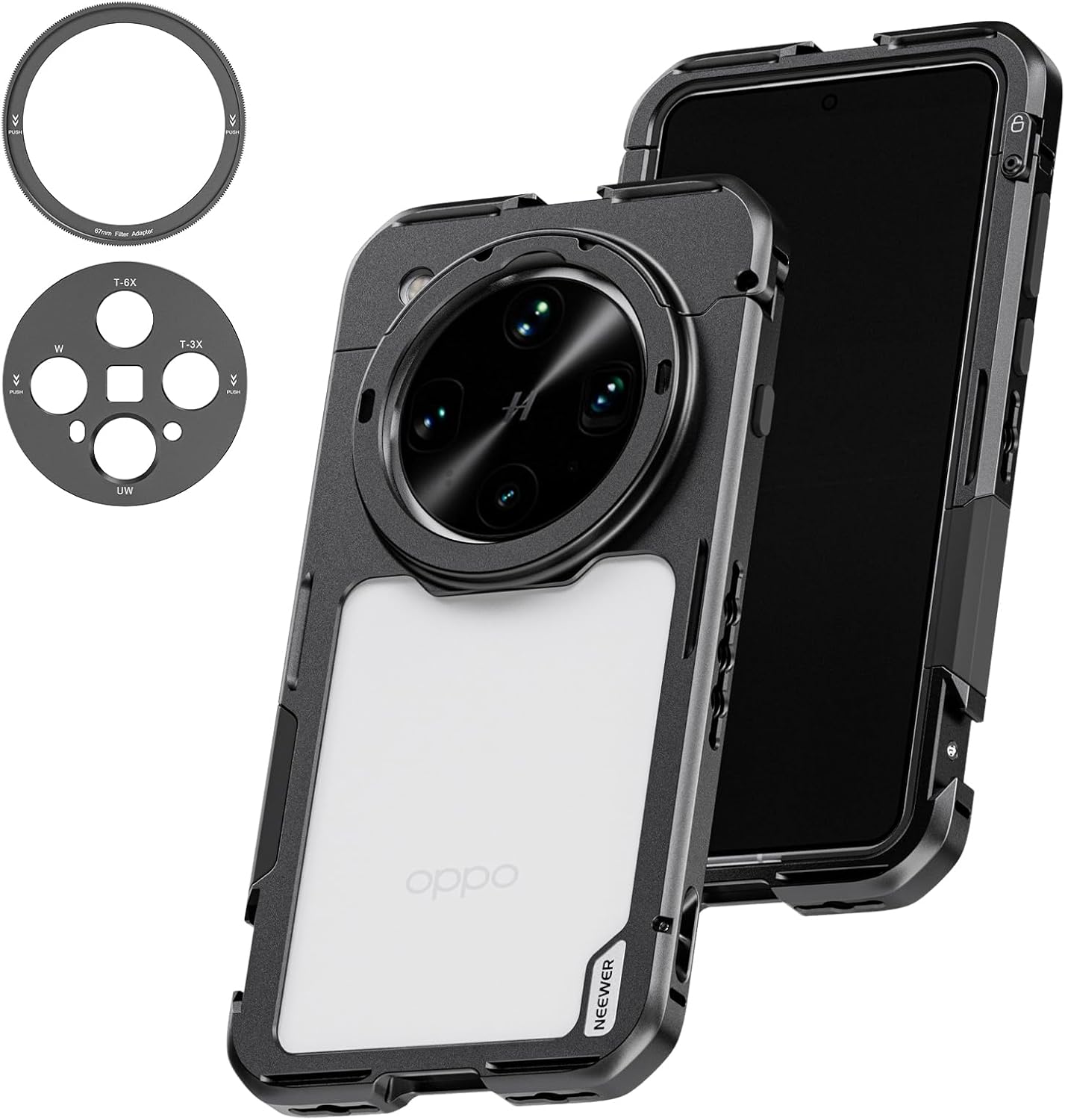 NEEWER Find X8 Ultra Phone Cage, Quick Release Video Rig Stabilizer for Recording Vlogging Filming with 67mm Filter Ring & 17mm Lens Backplate, Compatible with Oppo Find X8 Ultra, Black, PA147
