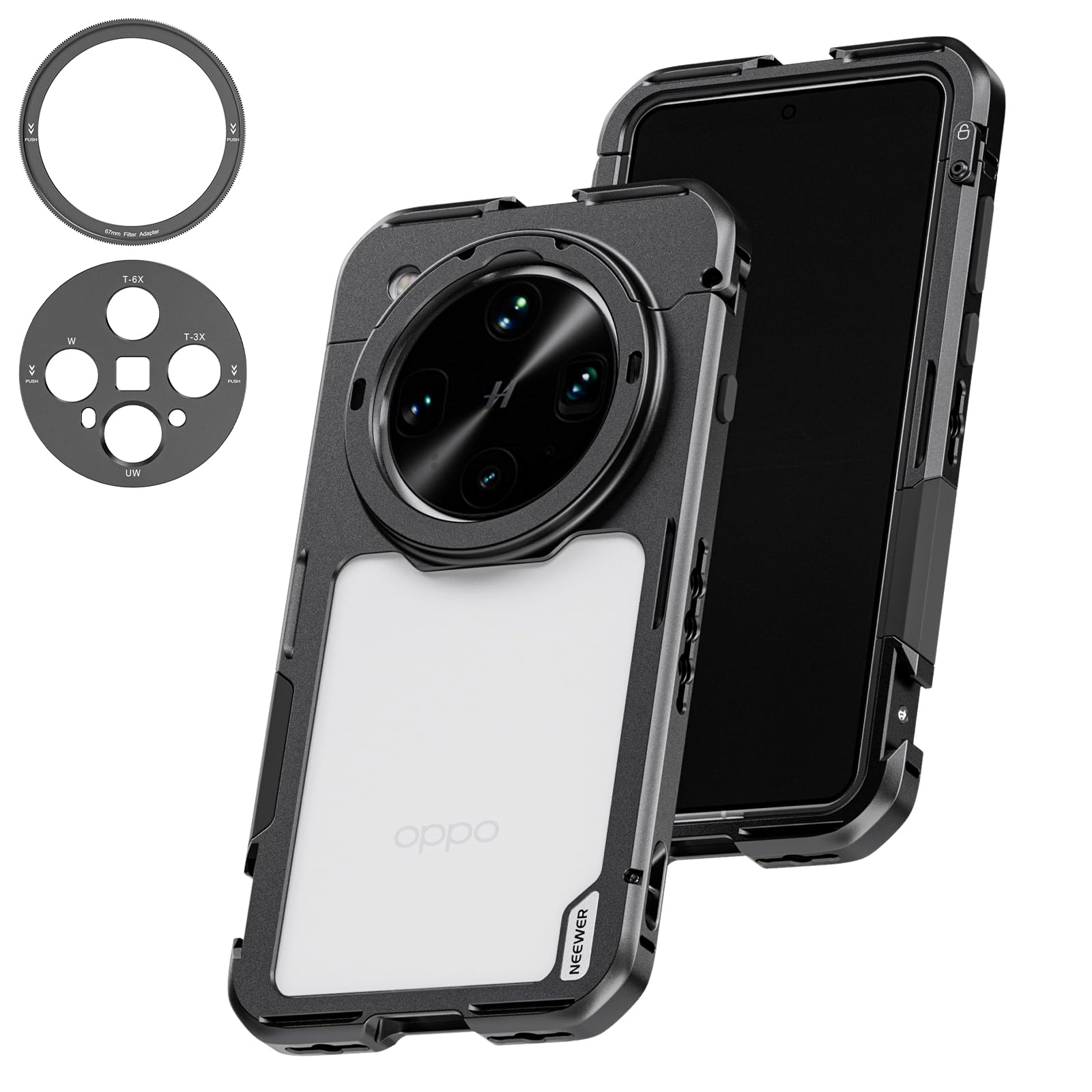 NEEWER Find X8 Ultra Phone Cage, Quick Release Video Rig Stabilizer for Recording Vlogging Filming with 67mm Filter Ring & 17mm Lens Backplate, Compatible with OPPO Find X8 Ultra, Black, PA147