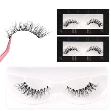 Veleasha Natural Lashes Strips Wispy Eyelashes with Clear Band Clear 01 | Luxurious Handmade, Clear Thin Band, Ultra-Soft & Lightweight, 6-15mm Cat Eye Lashes, for Clean Girl Makeup, 2 Pairs Pack