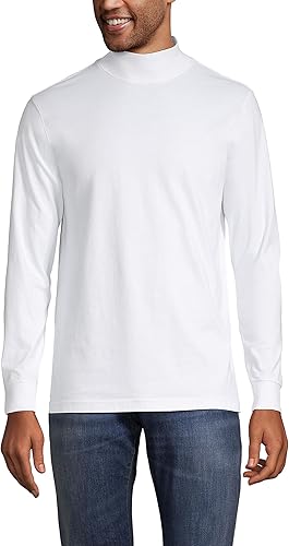 Lands' End - Camisa de mezcla de algodón Super-T con cuello alto de imitación para hombre