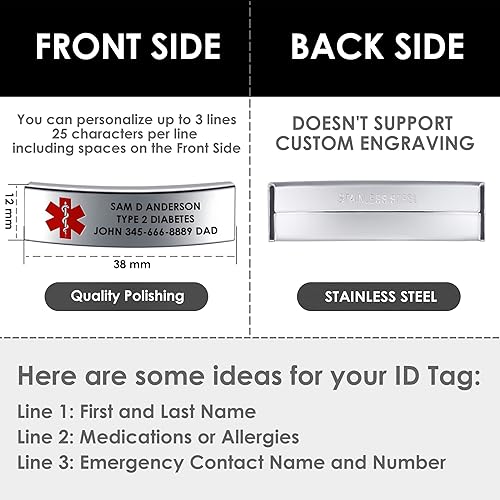 Miniatura 5 de JF.JEWELRY Pulsera de alerta médica para mujeres  T1D T2D Pulsera de identificación de alerta médica para diabetes y epilepsia para niñas y niños