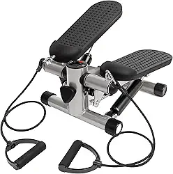 Mini Stepper com Elásticos de Resistência – Exercício Aeróbico e Musculação – Compacto e Silencioso