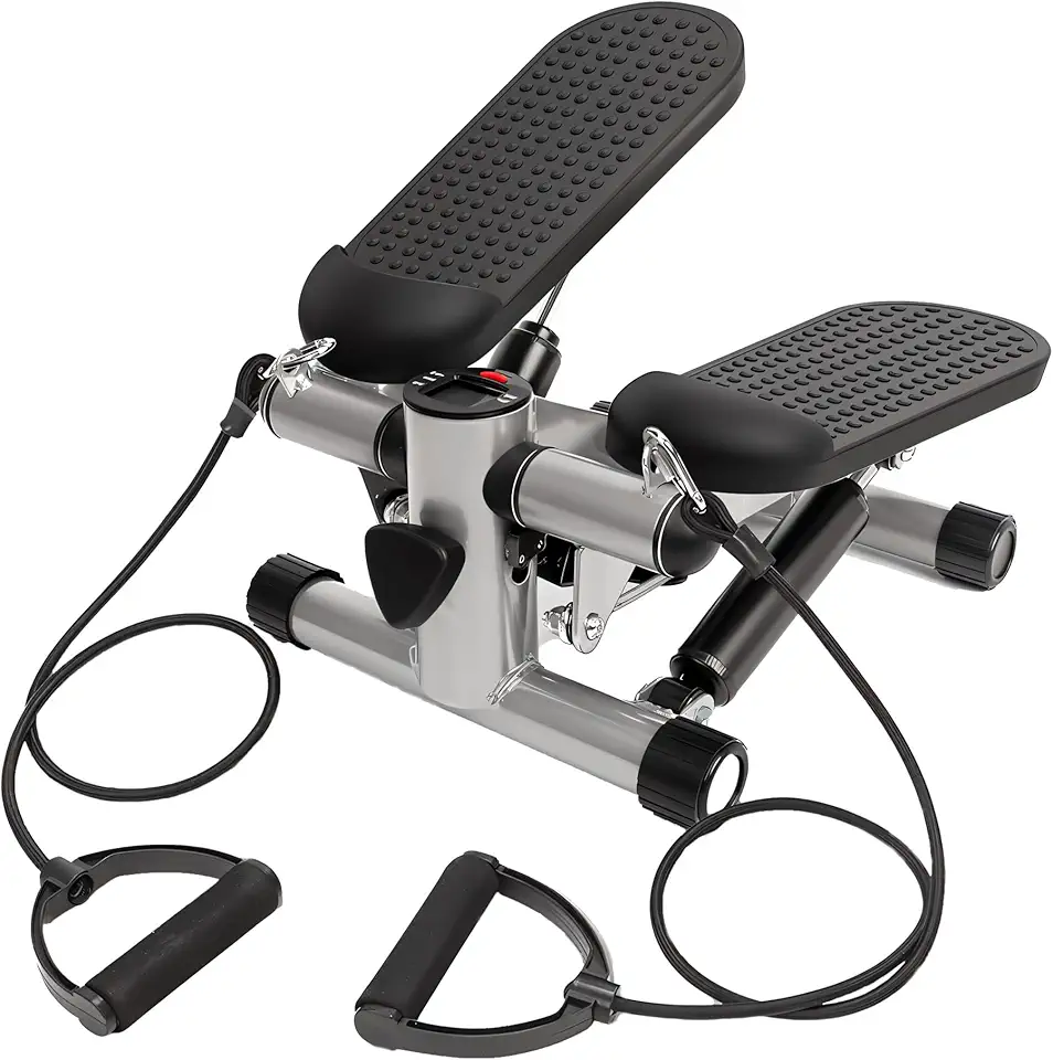 Mini Stepper com Elásticos de Resistência – Exercício Aeróbico e Musculação – Compacto e Silencioso