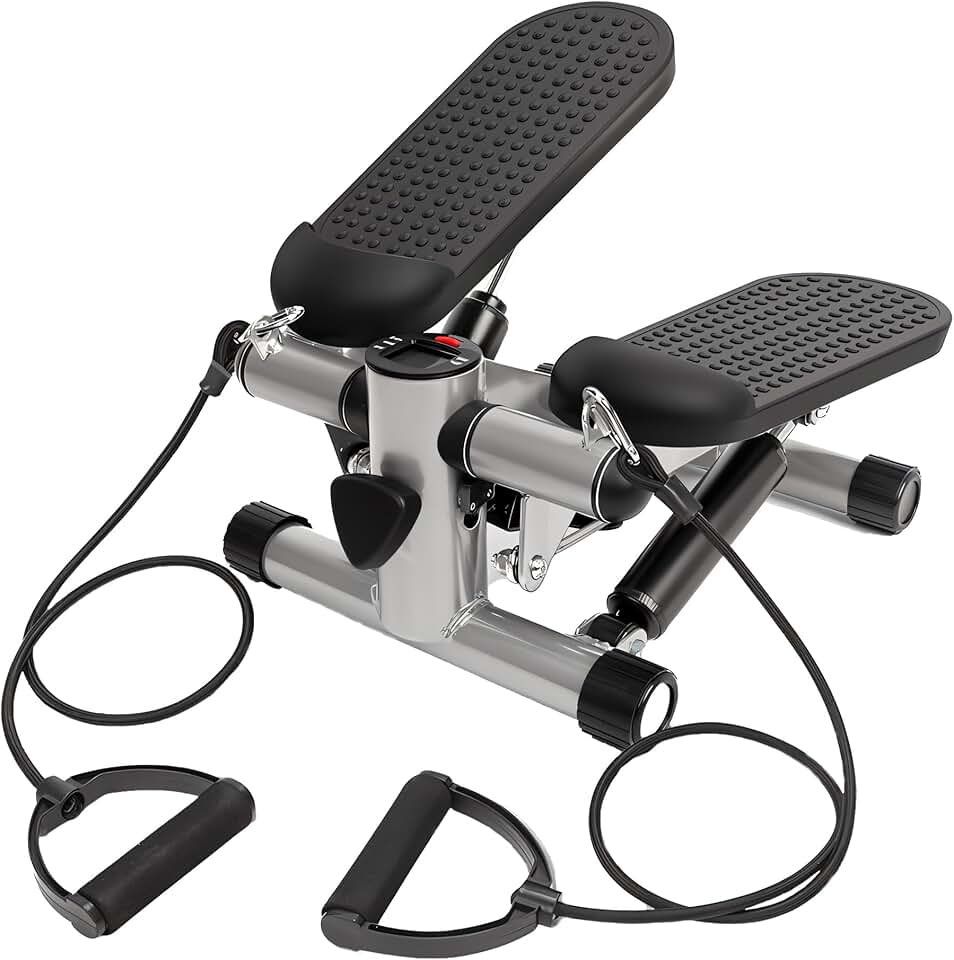 Mini Stepper com Elásticos de Resistência – Exercício Aeróbico e Musculação – Compacto e Silencioso
