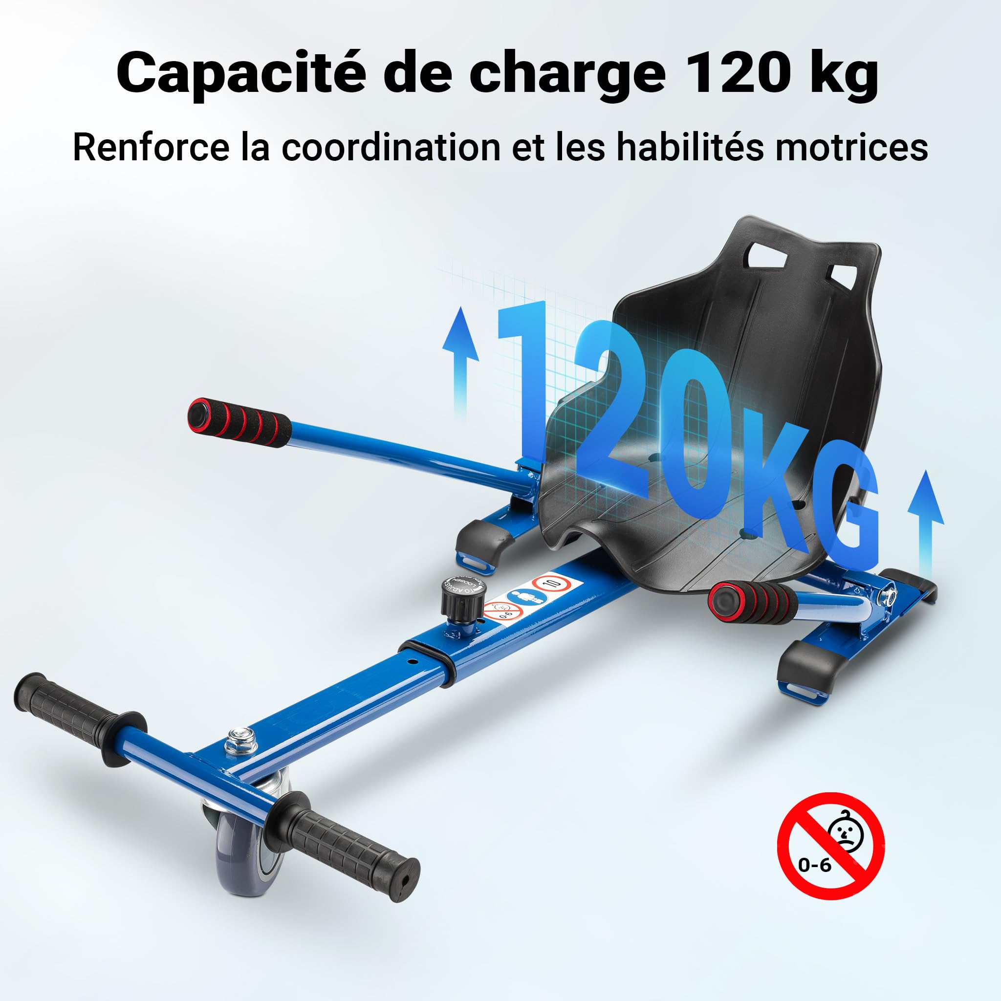 Wiltec Siège de Balance Scooter – Rouge – capacité de 120 kg max. – avec Roulette et Poignées – ajustable pour Adultes et Enfants – Siège de Kart Elektroscooter compatible avec Hoverboard