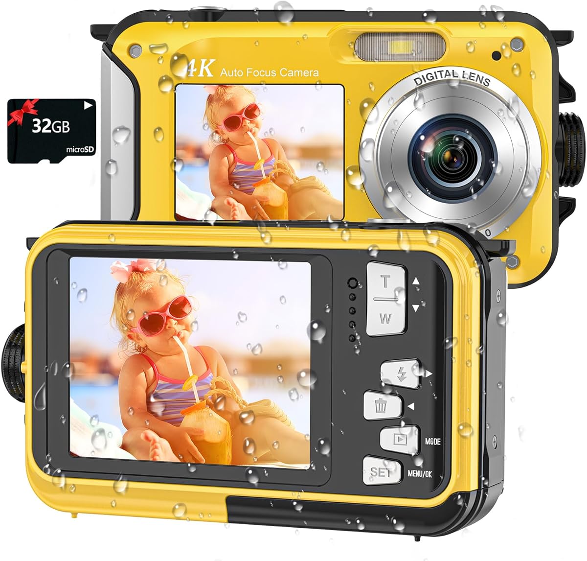 4K Digital Camera 16FT Underwater Camera with 32GB Card 64MP Autofocus Dual-Screen Selfie Waterproof Camera for Snorkeling Compact Floatable Point and Shoot Digital Camera 1250mAh Battery