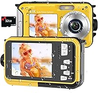 Vista 1 de Cámara digital 4K Cámara submarina de 16 pies con tarjeta de 32 GB, enfoque automático de 64 MP, cámara impermeable para selfie de doble pantalla