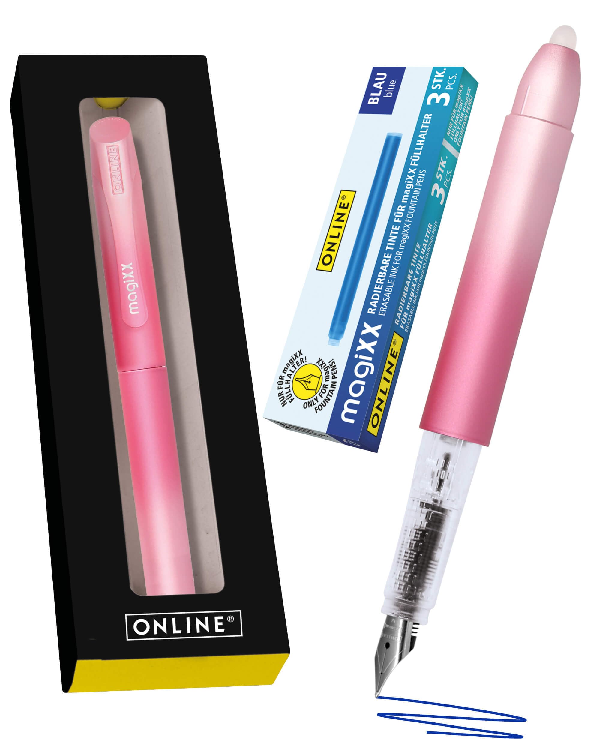 Penna Stilografica Con Inchiostro Cancellabile, Con Apposito Pennino Con Fusto Nero E Grip Azzurra Buffetti