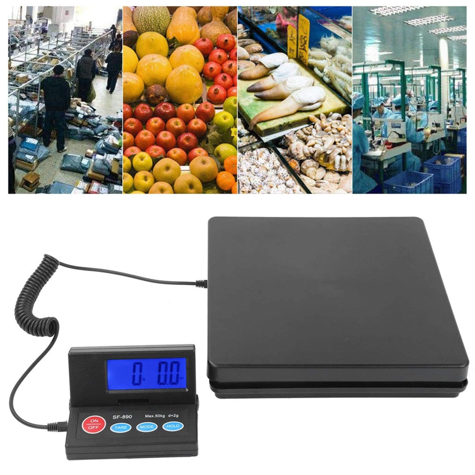 Báscula digital para envíos postales, balanza grande de 50 kg/2 g para paquetes con pantalla LCD, alta precisión, servicio pesado, buena báscula, apagado automático, pesaje rápido(YO)