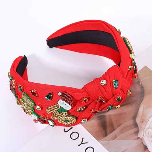 Vista 132 de Diadema de Navidad para mujer, accesorios de Navidad con cuentas, arco de Navidad, copo de nieve, diadema anudada HOHOHO, rojo y verde, perla