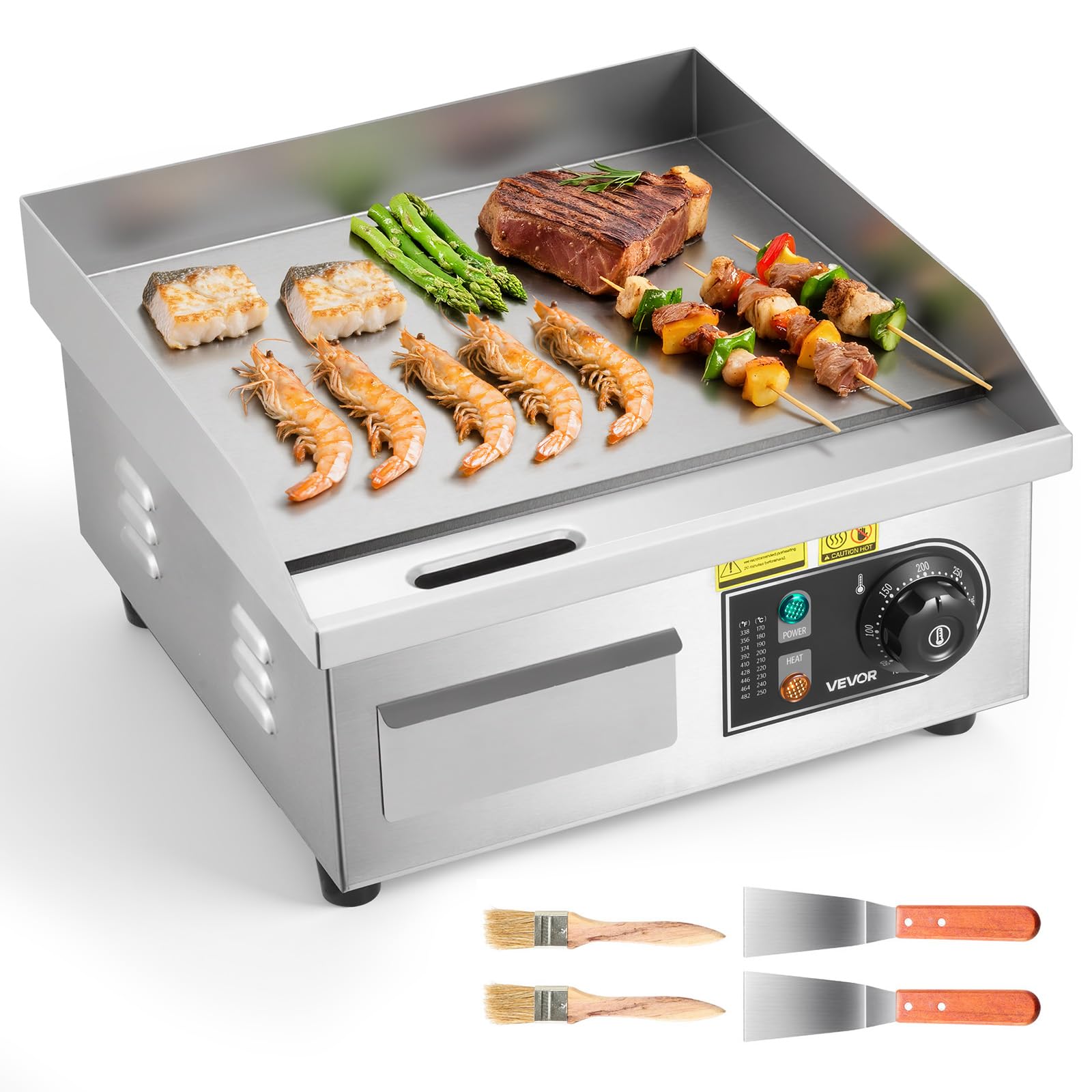 VEVOR Piastra Elettrica Commerciale 35,5 x 30 cm Piastra Elettrica per Cottura da 2000 W per Barbecue Ristorante Cucina, Superficie di Cottura Liscia Temperatura Regolabile tra 50-300 °C, Senza Spina