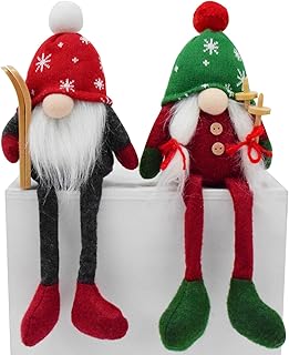 2 Pcs Cute Christmas Gnomes Plush Decorations Handmade Winter Ski Gnome Scandinavian Swedish Tomte Doll Christmas Gnome Elf Figurine for Home Decor