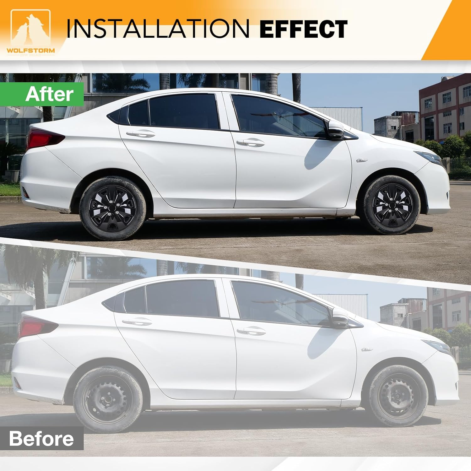 WOLFSTORM 16" Wheel Rim Covers Universal Hubcaps, Fashion Style Hubs Snap on Car Truck SUV PP Material Exterior Accessorios - Set of 4 (Black Lacquer)