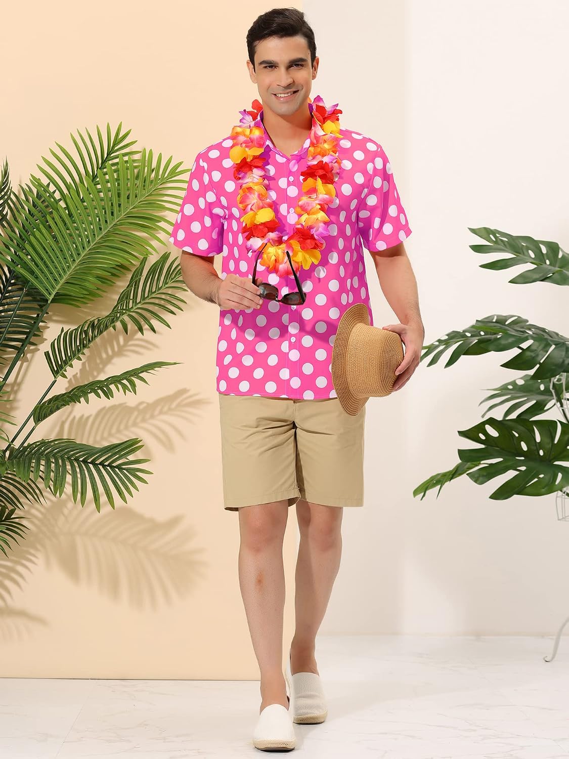 Lars Amadeus Men's Summer Polka Dots Shirt Button Down Short Sleeves Pattern Hawaiian Shirts