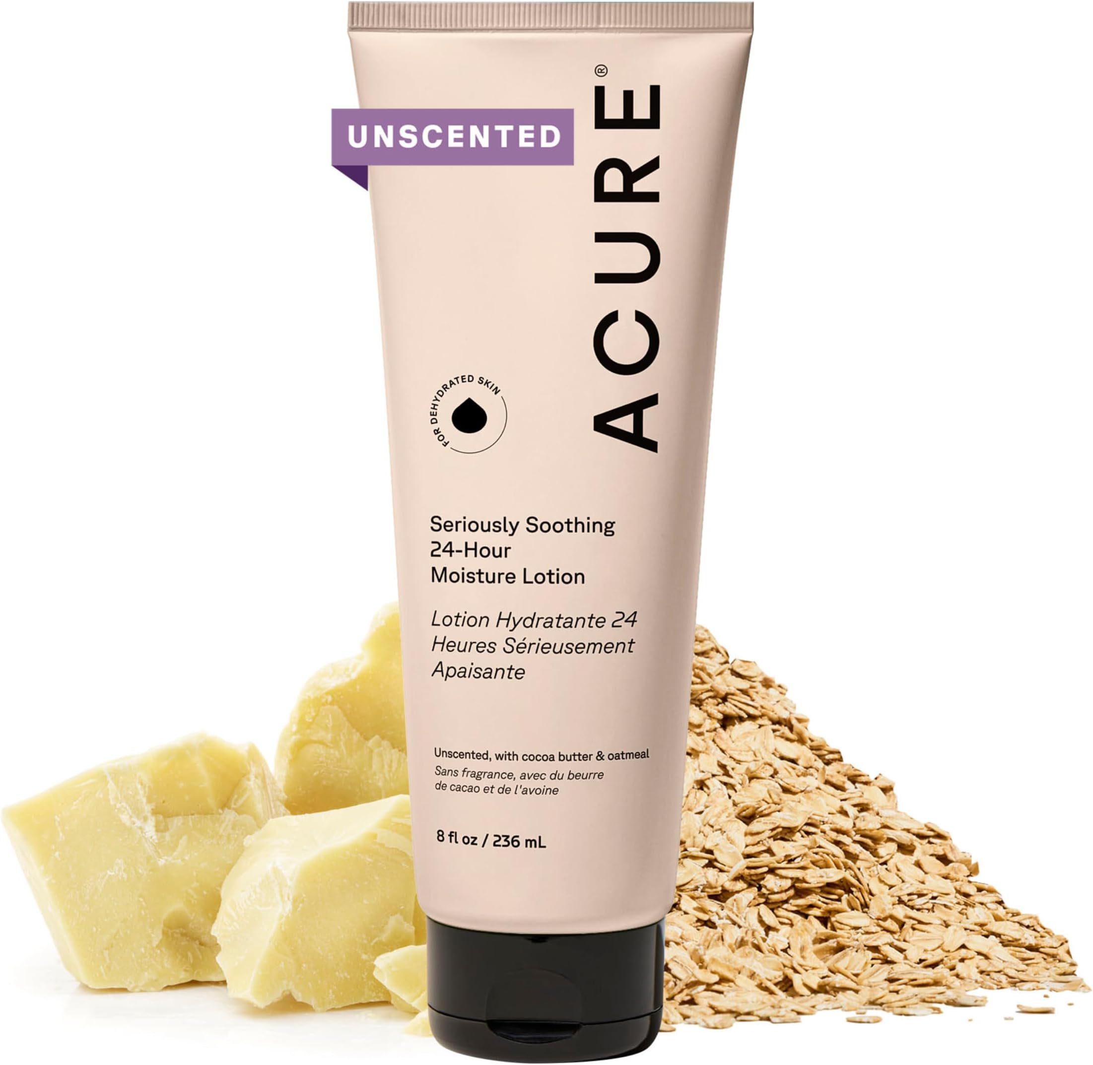 Seriously Soothing 24HR Moisture Lotion 100% Vegan Cocoa Butter & Colloidal Oatmeal, Unscented, 8 Fl Oz