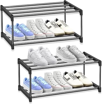 2-Tier Shoe Rack Small, Shoe Storage Organiser Set of 2, Durable Shoes Self