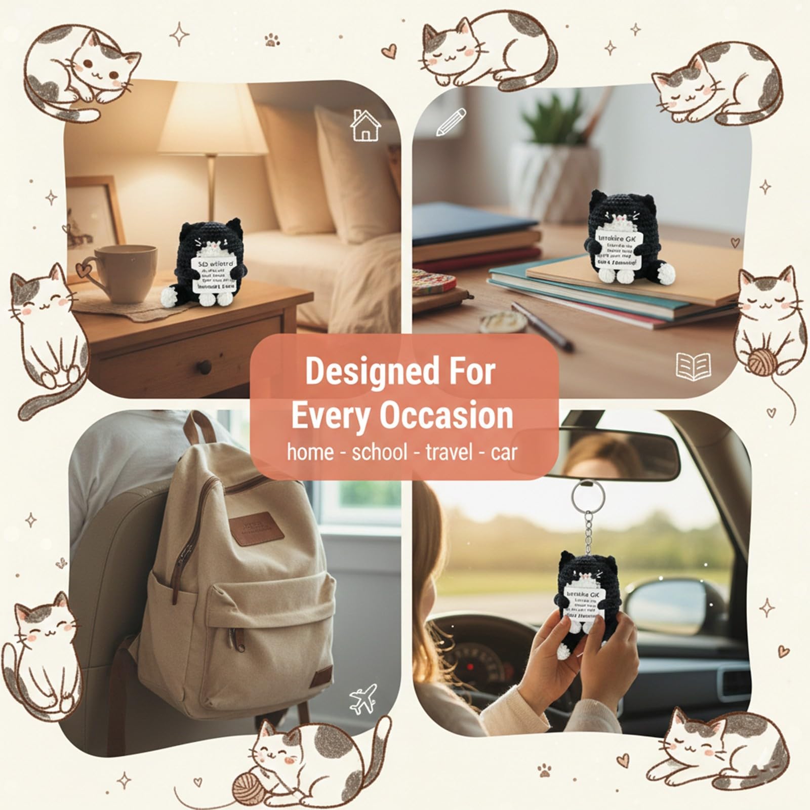 Gatto Positivo Amigurumi Set Portachiavi Regalo di Supporto Emotivo Bambola Intrecciata Fatta a Mano