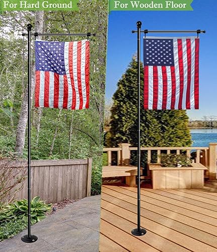Miniatura 8 de Koutemie Soporte de asta de bandera de jardín de 10 pies con base de metal para banderas estadounidenses de 3 x 5, kit de soporte ajustable y