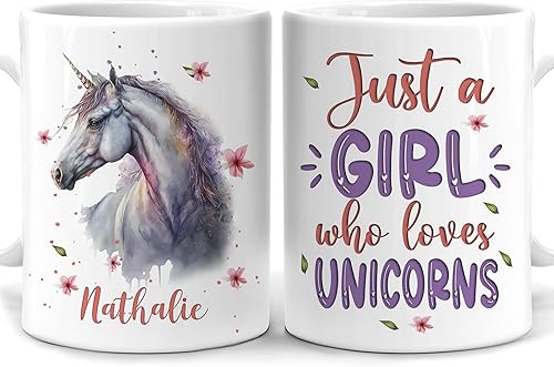 Hyturtle Regalos personalizados para amantes de los unicornios, taza de café de cerámica con nombre personalizado de 11 onzas, idea de regalos