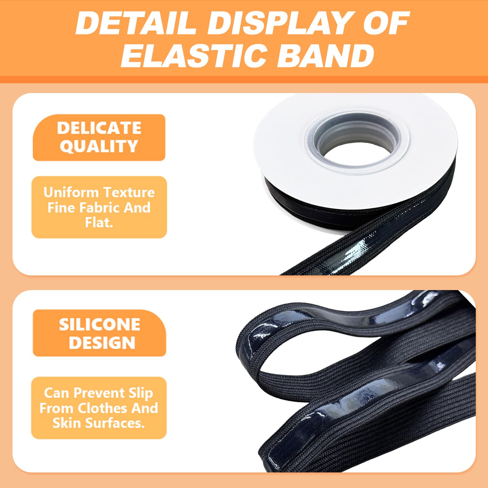 Ruban élastique Multicolore En Silicone - 10 Mm - Pour Vêtements, 4,6 M Par Pièce - Orange Mandarine