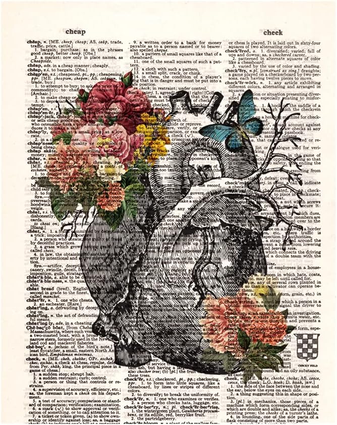 JioJio Chan Human Anatomy Vintage Dictionary Art Print Anatomy Art Print with Floral and Butterfly Arrangement Anatomical Wall Art Decor for Doctor Nurse for Office Home Decor 8inchX10inch