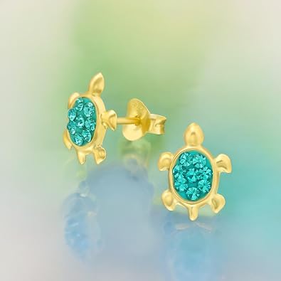 Orecchini Tartaruga In Argento Sterling 925 Con Cristalli Colorati – Idea Regalo In Confezione Regalo