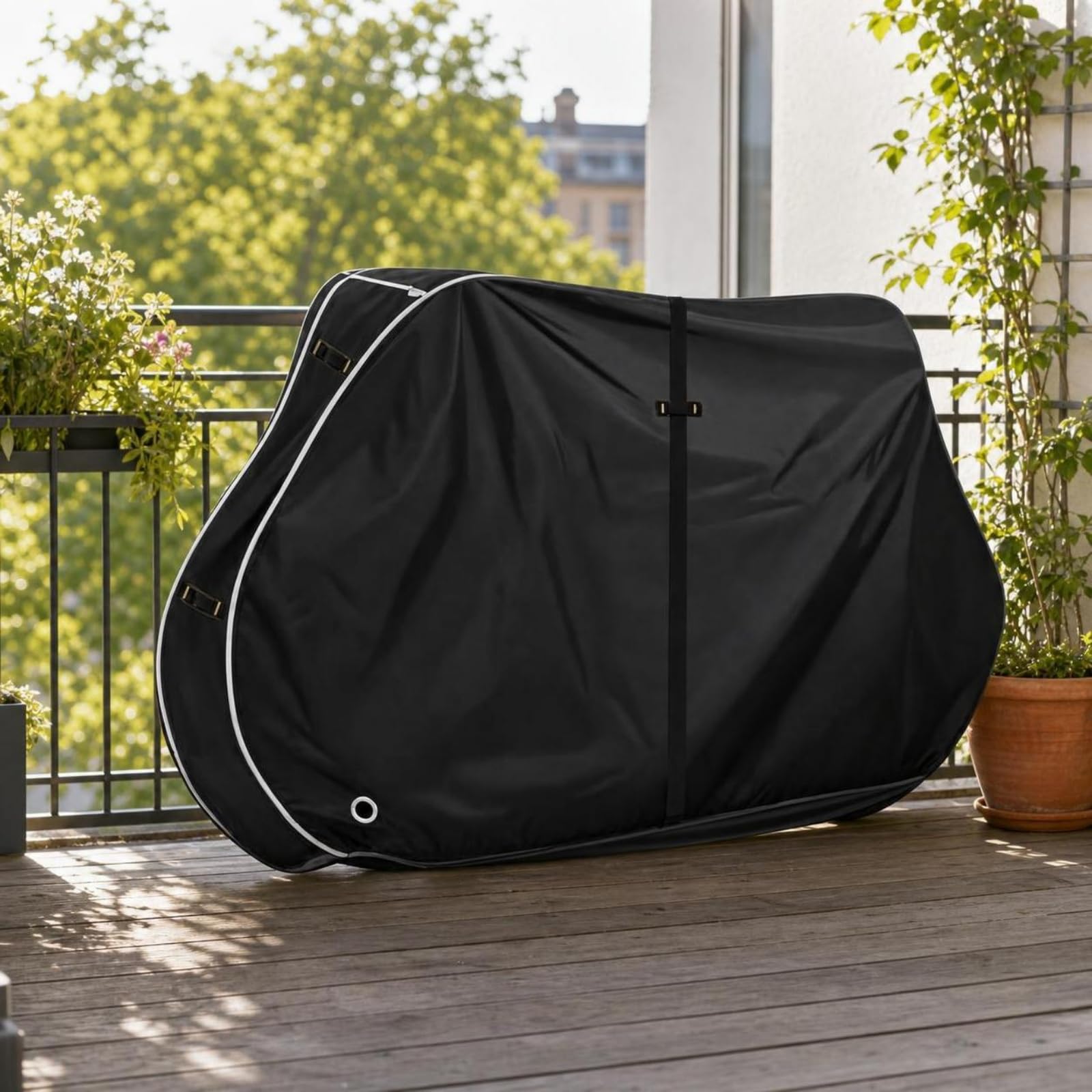 Outdoor Fahrradabdeckung Fahrradschutz Planenbezug Hülle Regenschutz aus 600D Oxfordgewebe Reißfest mit Sicherungsriemen Und Elastischer Kante, 70 25 45in 178 115 64 cm, Style to 4