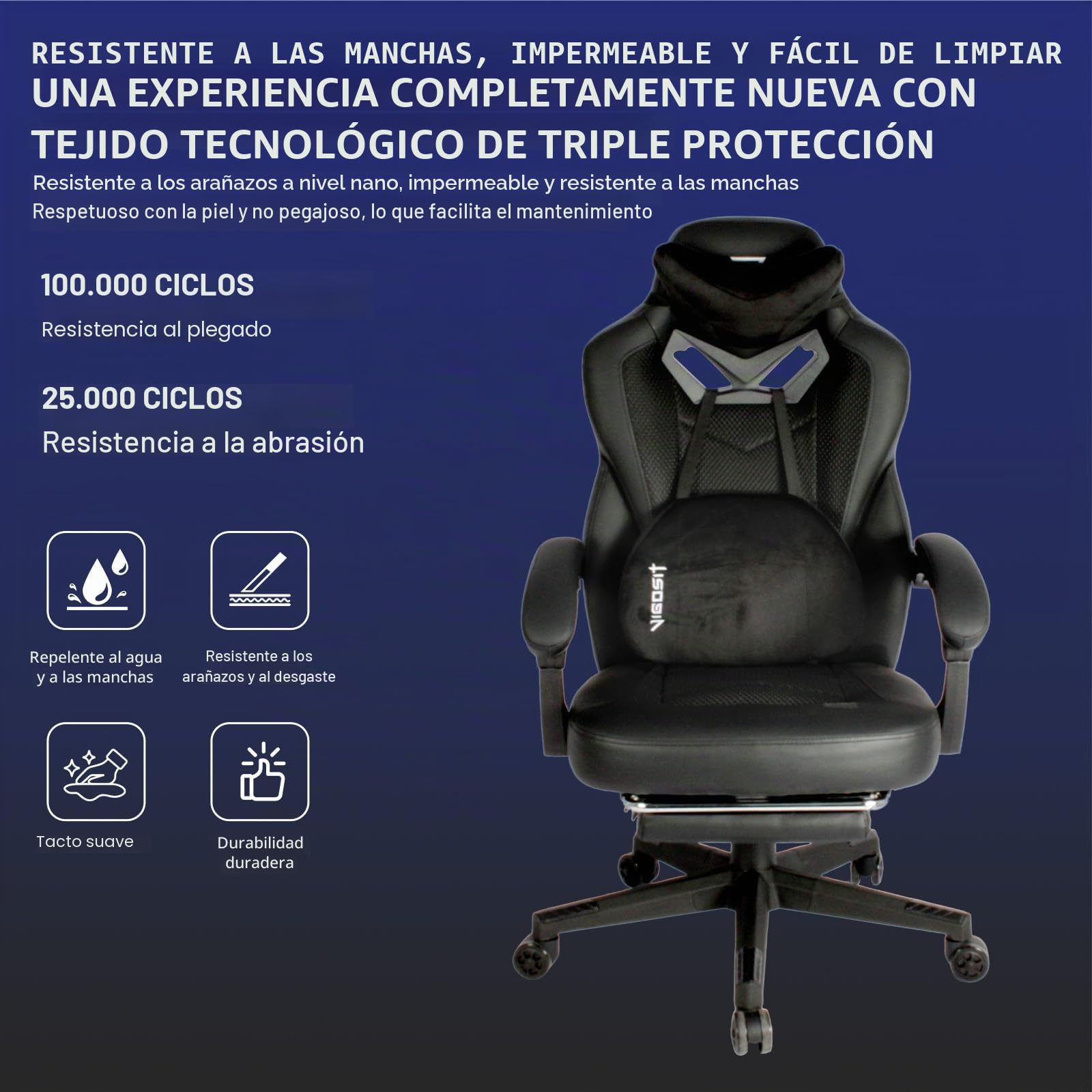 Vigosit Silla de Gaming Pro con reposapiés, de PC de Malla con función de Masaje, Silla ergonómica reclinable para Gamer Ordenador, 150 kg, Grande y Alta de Oficina, Color Negro