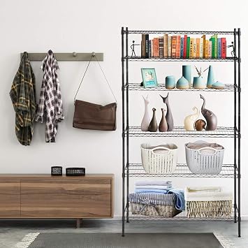 BMS 6 Shelf Wire Shelving Unit Heavy Duty Metal Storage Shelves NSF Wire Shelf Organizer Black