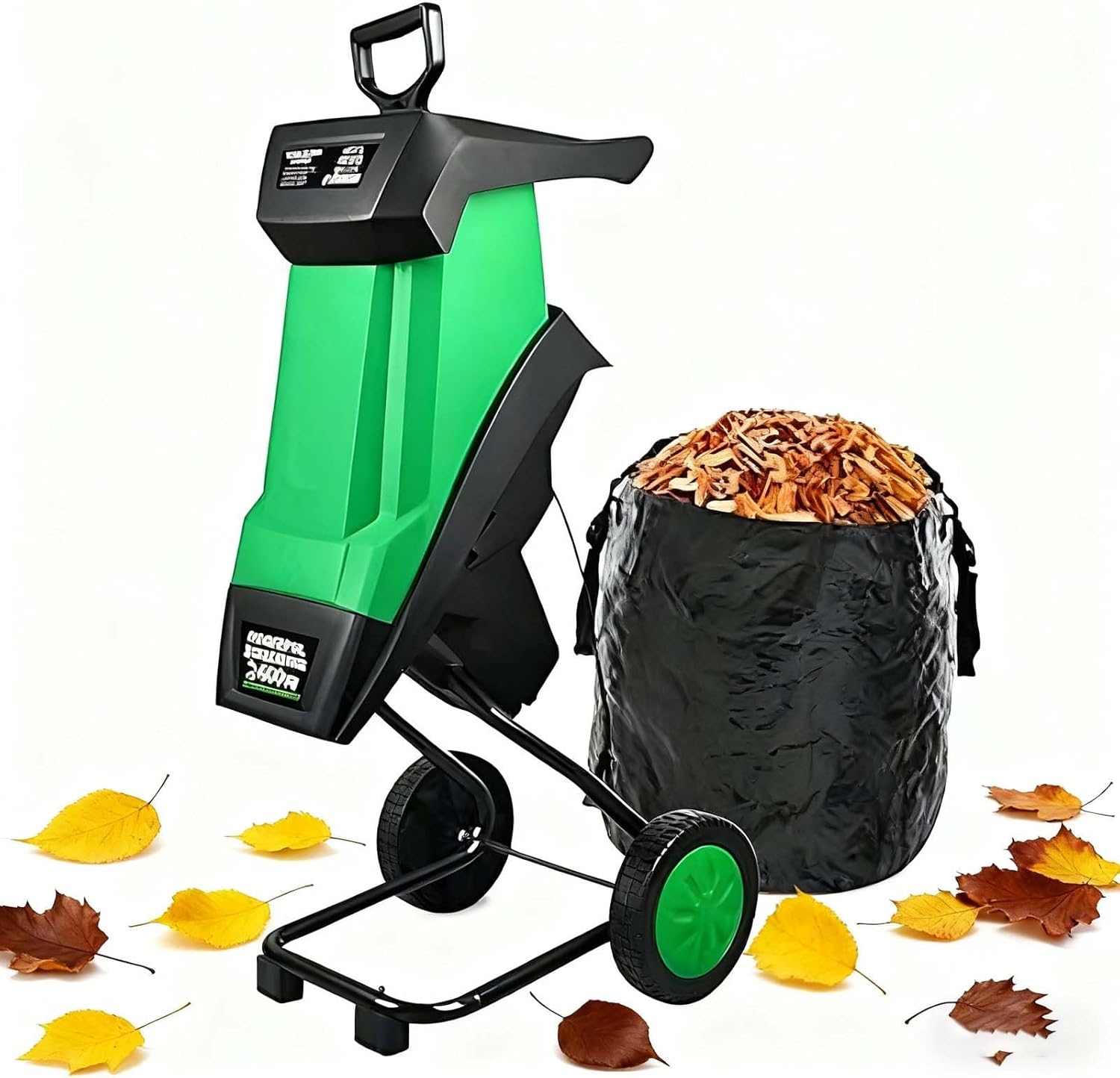 2400w Electric Wood Chipper, Garden Shredder with 40mm Cutting Width, 50l Detachable Collection Bag, S-afety Switch & Portable Design for Yard Waste Management and Lawn Care