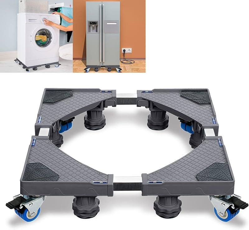 XMTECH Állítható Mosógép Alap 45-75cm, Görgős Hordozható Talp Mosógéphez Hűtőhöz Szárítógéphez