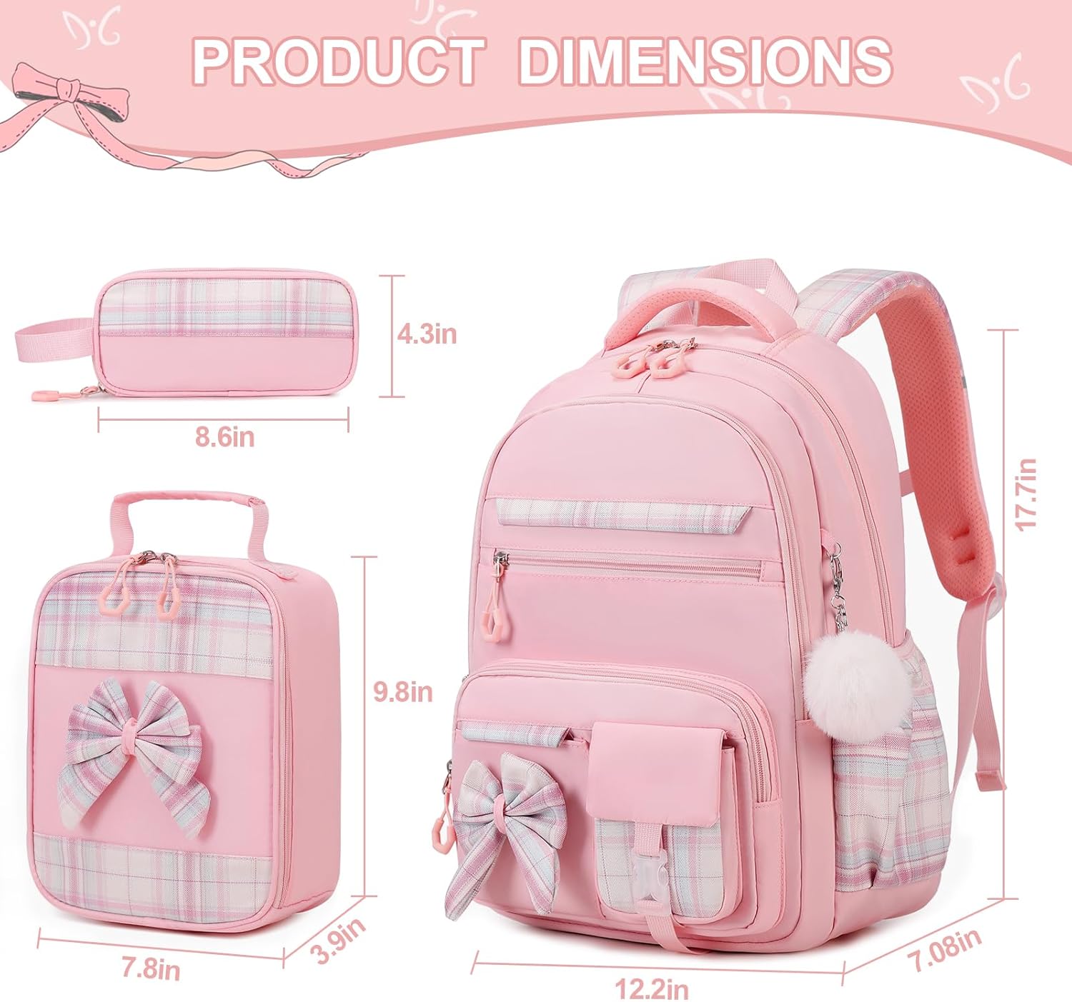 Backpack for Girls, 3PCS Girls Backpack for School with Lunch Bag Pencil Case, Cute Kids Teens Bookbag for Kindergarten Elementary Preschool Middle School - Image 2