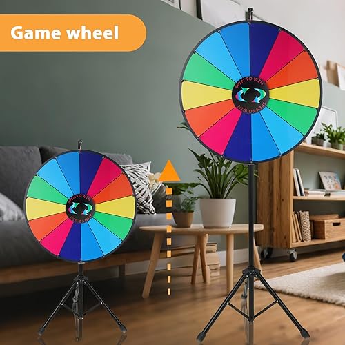 Miniatura 2 de iElyiEsy Rueda de premios de 24 pulgadas con trípode plegable, altura ajustable, rueda giratoria de 14 ranuras para premios con marcadores de
