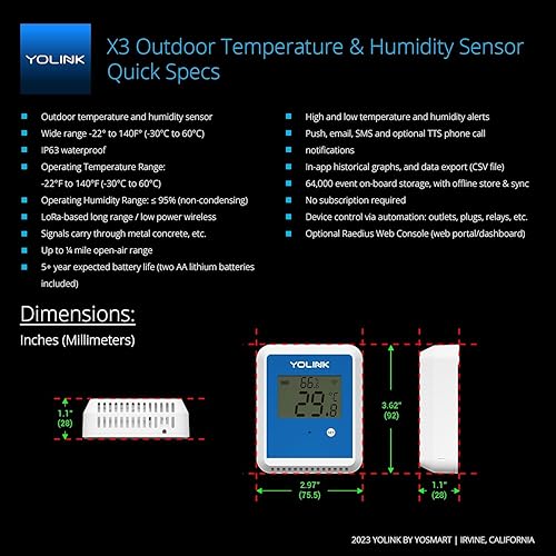 Vista 23 de YoLink X3 vesion - Registrador de datos de temperatura y humedad para exteriores, higrómetro, termómetro, rango de 1/4 milla, duración de la batería