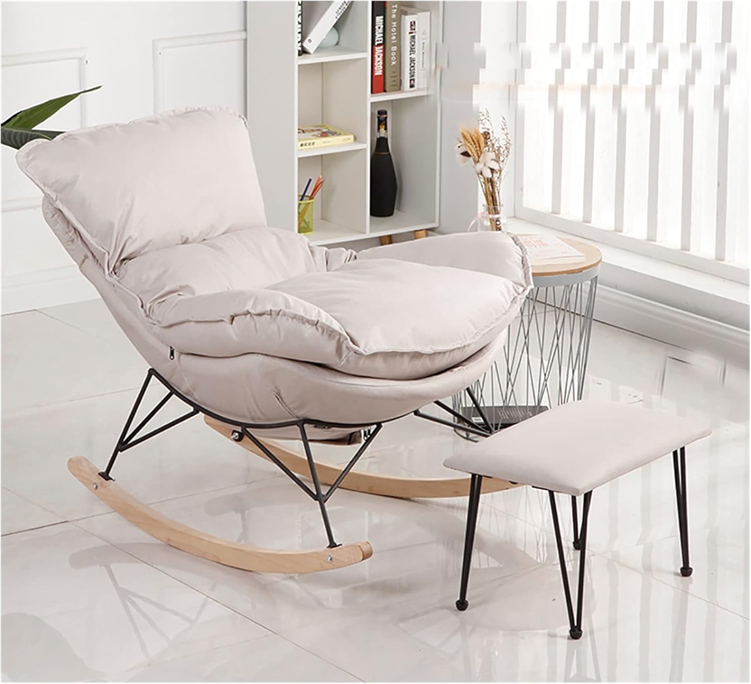 Rocking Outdoor Lounger Chair Chaise Lounge Zero Gravity Rocker,Leisure Sofa Rocking Chair ​and Footstool Comfortable and Breathable ​Accent Chair upholstered Chair with Arms The Seat Cushio