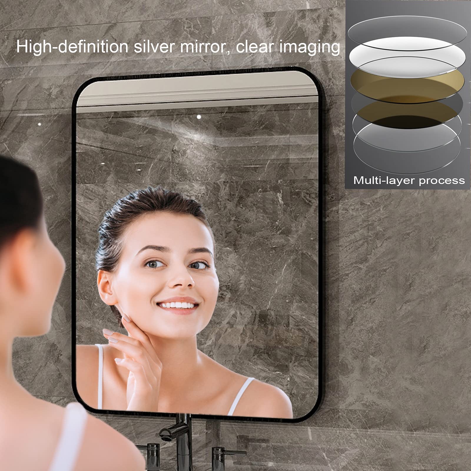 Specchio da Parete Rettangolare, Specchio da Bagno con Cornice in Metallo Nero 20"x 28", L'Arte della trafilatura Moderna, specchi da Parete Decorativi sospesi Verticali