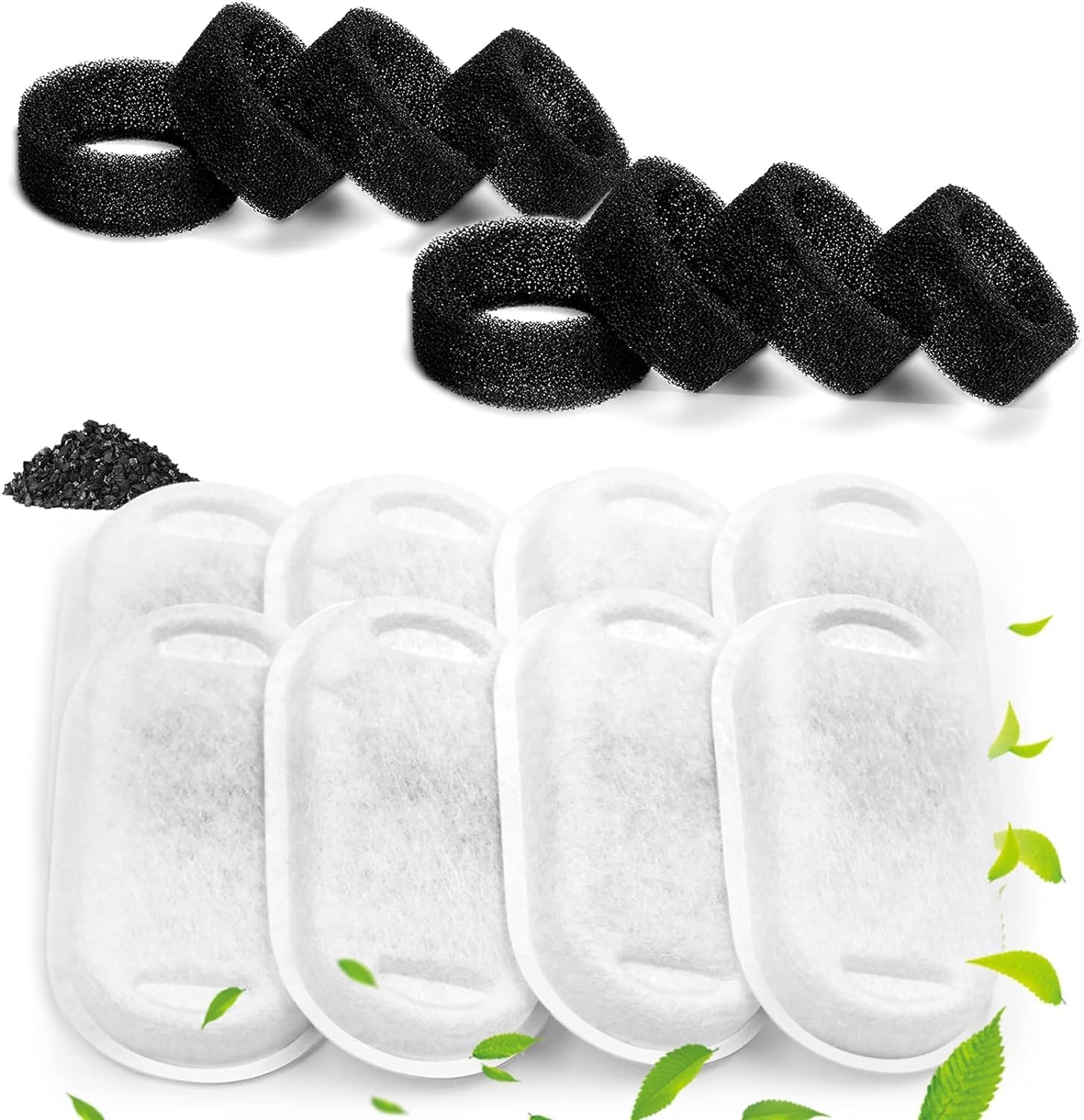 8 Pack Replacement Filters with 8 Sponges, Cat Bowl Filters for Stainless Steel, Adjustable Water Flow Pet Fountain (Filter)